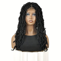 "22 Inch Braided Faux Locs Lace Front Wig for Black Women – Synthetic Full Double Lace Braid Wig"