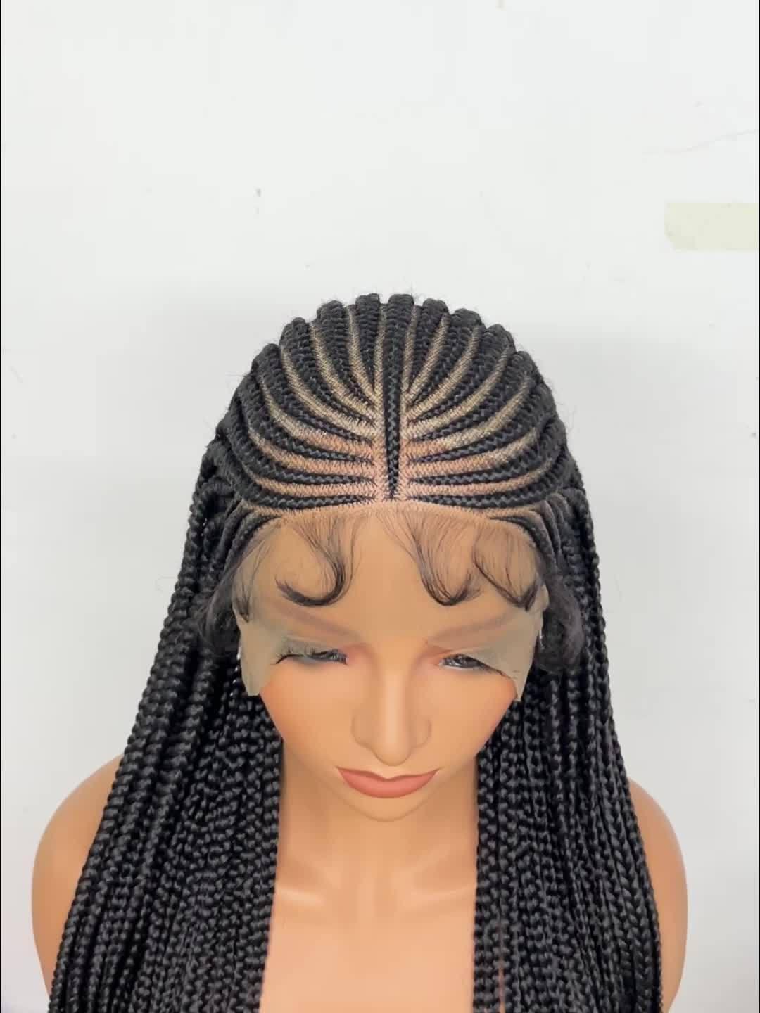 36 Inch Handmade Conrow Box Braid Lace Front Wig for Women