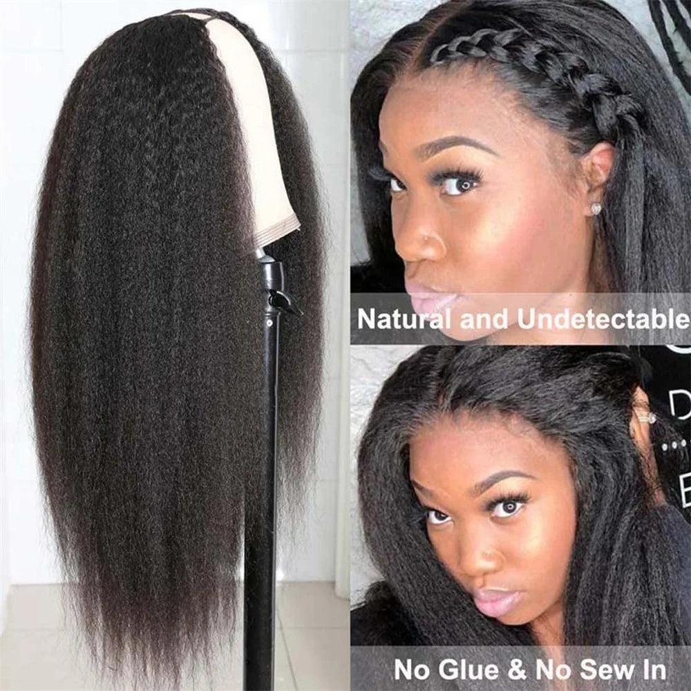 EMOL Kinky Straight U Part Wig - 100% Brazilian Remy Hair, No Leave Out, 180% Density