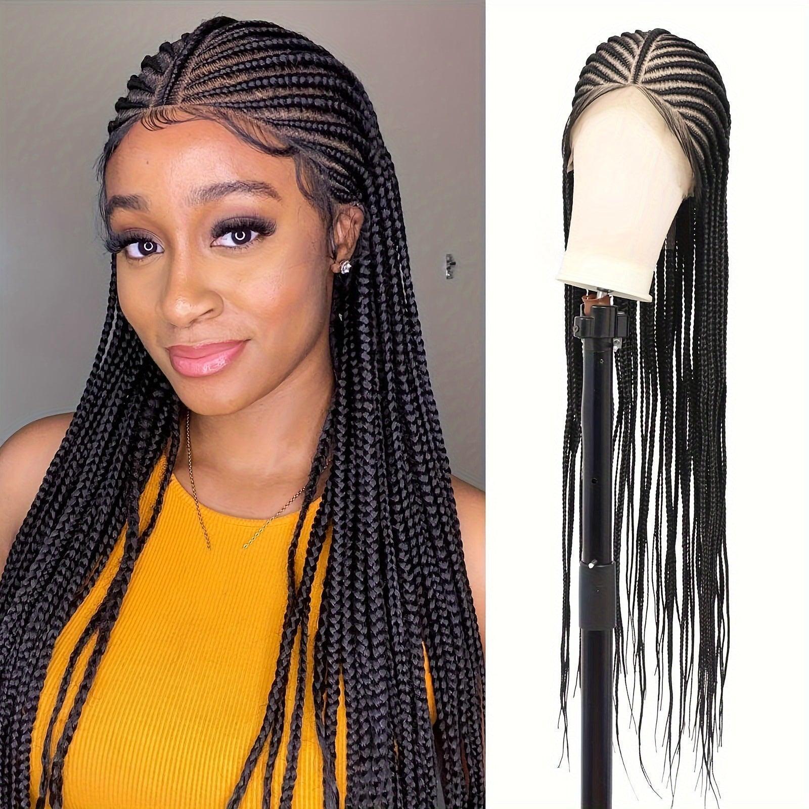 36 Inch Handmade Conrow Box Braid Lace Front Wig for Women