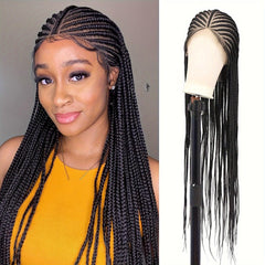 36 Inch Handmade Conrow Box Braid Lace Front Wig for Women